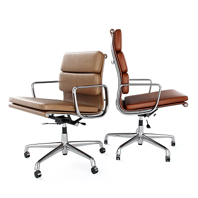 Leather Office Chair With Swivel Base And Metal Frame In Brown Tone 3d model