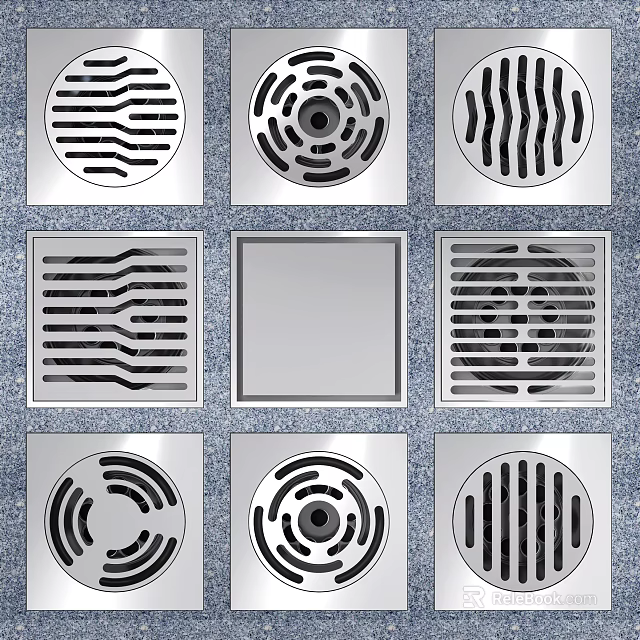 Bathroom Accessories Stainless Steel Floor Drains With Various Decorative Patterns 3d model 