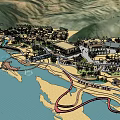 Garden Landscape Design With Mountainous Background Water Bodies Buildings And Winding Paths
