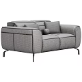 Modern Light Brown Navy Blue Upholstered Two Seater Sofa with Decorative Cushions Round Balls