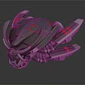 Futuristic Mechanical Device With Dark Gray Body Red Accents And Green Glowing Light