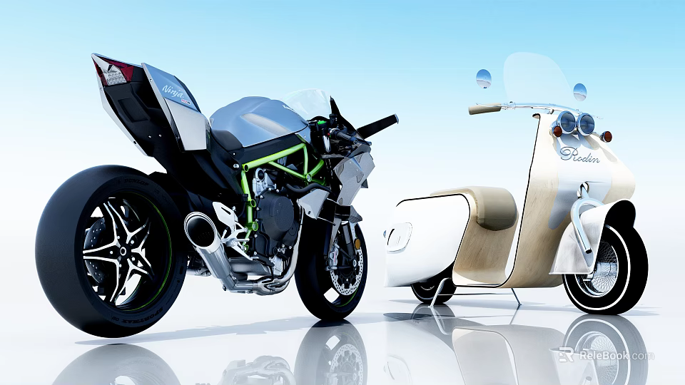 Sporty Modern Motorcycle And Retro Classic Scooter With Sleek Design And Vintage Details 3d model 