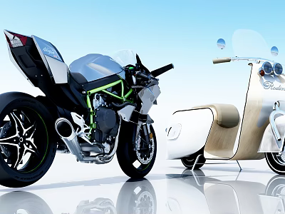 Sporty Modern Motorcycle And Retro Classic Scooter With Sleek Design And Vintage Details 3d model