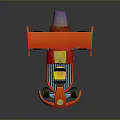Red and Yellow Go Kart with Large Wheels Rear Wing and Yellow Seat Sporty Design
