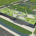 Modern Museum Building with Green Vegetated Roof Architectural Design Surrounded by Water and Green Spaces