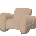 Modern Beige Single Sofa With Curved Arms Rounded Back And Plush Fabric 3d model