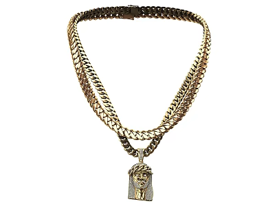Fashionable Gold Braided Chain Necklace With Pharaoh Head Pendant Design 3d model