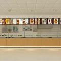 Food Display Shelves With Glass Cases Wooden Base And Overhead Menu