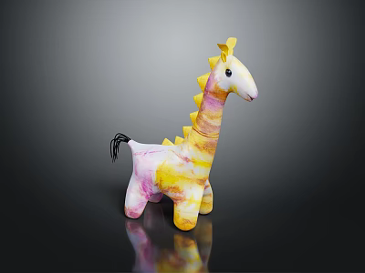 Colorful Tie Dye Giraffe Plush Toy With Yellow Mane And Black Tail 3d model