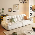 Modern White Tufted Sofa and Coffee Table Set with Colorful Pillows in Living Room