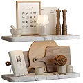 Decorative Ornament Set With Marble Shelf Table Lamp Mortar And Wooden Cutting Boards
