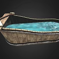 Rustic Wooden Bathtub With Clear Water Soap And Wooden Rack