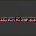 Modern Red Tram Exterior with Multiple Carriages Windows and Roof Pantograph