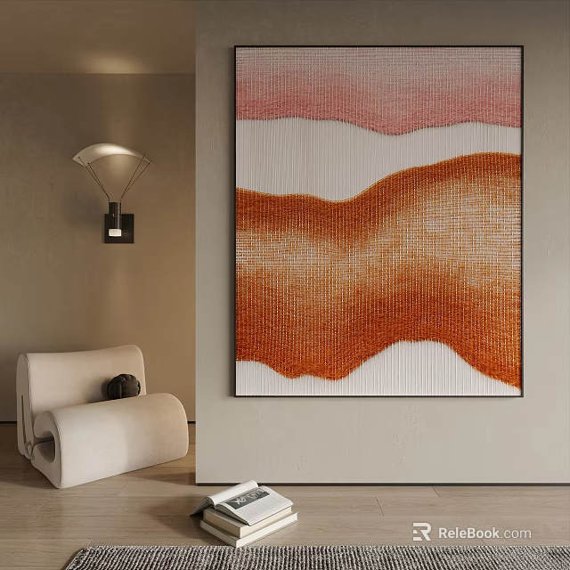 Abstract Landscape Painting in Modern Minimalist Interior 3d model