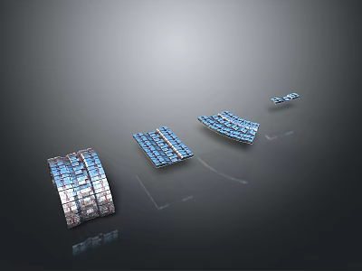 Modern Landscape With Blue Wavy Structures In Geometric Arrangement On Gray Background With Reflections 3d model