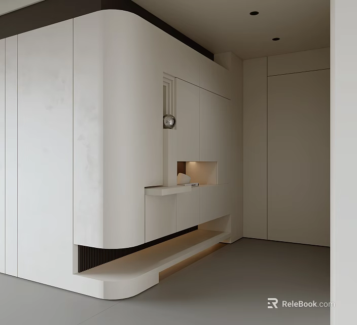 Modern Minimalist Entryway Hallway Interior Design With White Storage Cabinets And Built in Lighting 3d model 