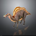 Dinosaur Model With Colorful Head Open Mouth Orange Striped Sail And Brown Body