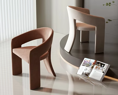 Modern Brown And Beige Velvet Single Chair In Contemporary Interior With Open Magazine 3d model