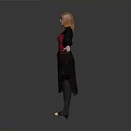 Red Haired Woman In Red Corset Black Robe And Gold Shoes With Arms Outstretched