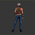 White Haired 3D Character Model In Red Vest Blue Pants With Wrist Guards And Belt