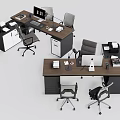 Modern Office Desk Setup With Ergonomic Chairs Computers Documents And Lamps 3d model