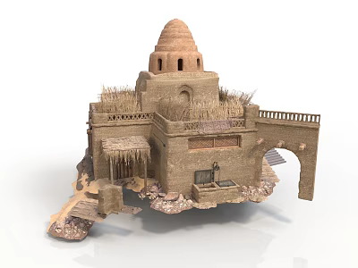 Ancient Architectural Model With Dome Structure Stone Steps And Balcony Railing 3d model
