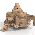 Ancient Architectural Model With Dome Structure Stone Steps And Balcony Railing