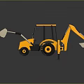 Yellow Backhoe Loader Construction Equipment With Front Loader Bucket Excavator Arm And Black Tires