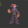 Horned Character Creature With Red Hair Flaming Hands And Mechanical Boots