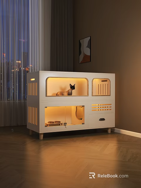 White Pet Cabinet with LED Lights Multi level Design for Indoor Cat Habitat 3d model 