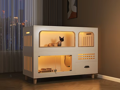 White Pet Cabinet with LED Lights Multi level Design for Indoor Cat Habitat 3d model