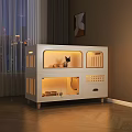 White Pet Cabinet with LED Lights Multi level Design for Indoor Cat Habitat