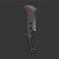 Vintage Curved Blade Weapon With Rusted Metal Edge Red Handle And Metal Fittings