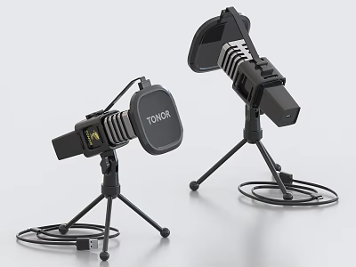 High Performance Headphones Speakers with Desktop Tripod Stand and Audio Cable Connection 3d model