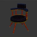 Orange Wooden Frame Accent Chair With Dark Brown Leather Seat And Carved Armrests