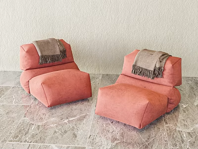 Soft Pink Floor Leisure Chairs With Fringed Throw Blankets For Cozy Modern Living Room Decor 3d model