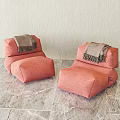 Soft Pink Floor Leisure Chairs With Fringed Throw Blankets For Cozy Modern Living Room Decor