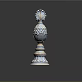 Intricate Classical Ornamental Column Component With Scallop Top Pineapple Texture And Layered Base