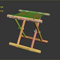 Handcrafted Wooden Folding Stool With Woven Seat And Cross Leg Structure