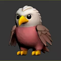 Cute 3D Bird Character With White Head Black Eyes Yellow Beak Claws And Pink Body