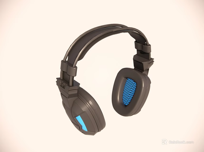 Modern Over Ear Headphones With Black Frame Blue Mesh Ear Cups And Comfortable Design 3d model 