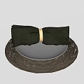 Tableware Set With White Plate Dark Green Bow Napkin Gold Ring And Brown Woven Placemat