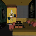 Luxury KTV Interior Design With Yellow Tufted Sofa Warm Lighting And Decorative Artworks