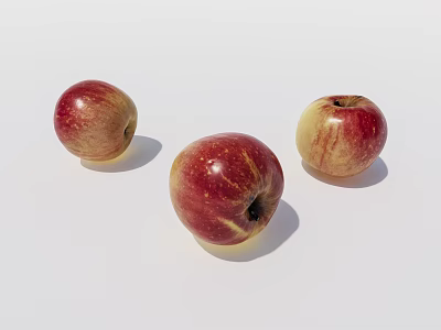 Three Fresh Red And Yellow Apples With Shiny Surface On White Background 3d model