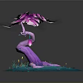 Decorative Fantasy Plant With Purple Trunk Pink Flowers And Blue Base With Small Flowers