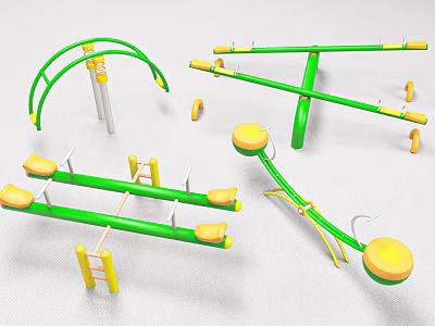 Green And Yellow Outdoor Playground Equipment With Swings Seesaws And Climbing Frames 3d model