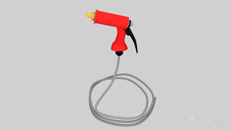 Red Spray Gun With Yellow Nozzle Black Trigger And Gray Hose 3d model 