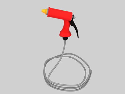 Red Spray Gun With Yellow Nozzle Black Trigger And Gray Hose 3d model