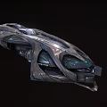 Futuristic Sci Fi Starship With Metallic Exterior And Glowing Blue Lights