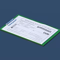 Green Border Folder Holding COD Receipt With Barcode And Blue Clip On Blue Background 3d model